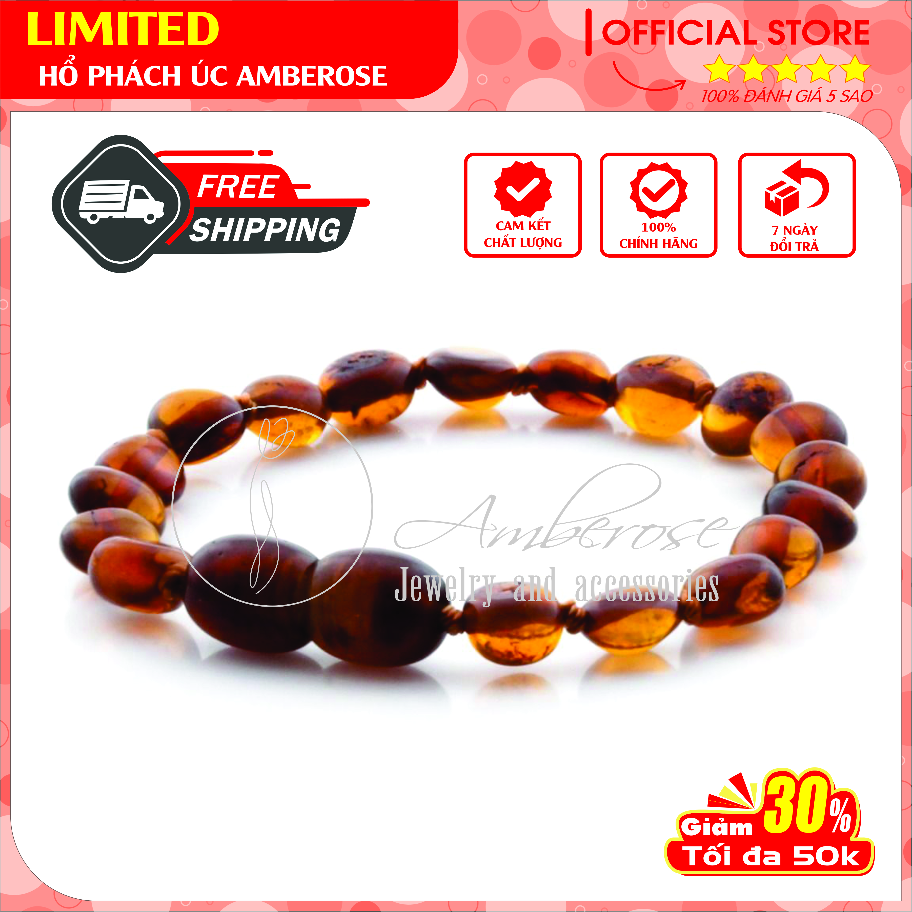 Bộ Vòng Hổ Phách Amber Úc Cho Bé 0 - 10 tuổi SAB1NOL