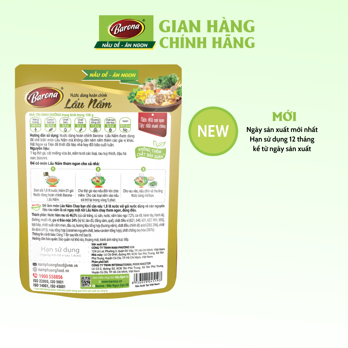 Nước dùng Lẩu Nấm Barona 140g, Chay mặn đều dùng được, tươi ngon chuẩn vị không cần nêm nếm