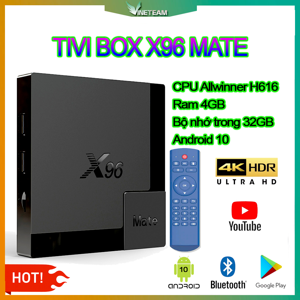 Android Tivi Box X96 Mate Ram 4G Bộ Nhớ Trong 32G Chip Allwinner H616 Hệ Điều Hành Android 10 Kết Nối Bluetooth Cổng HDMI- 4457- Hàng Nhập Khẩu