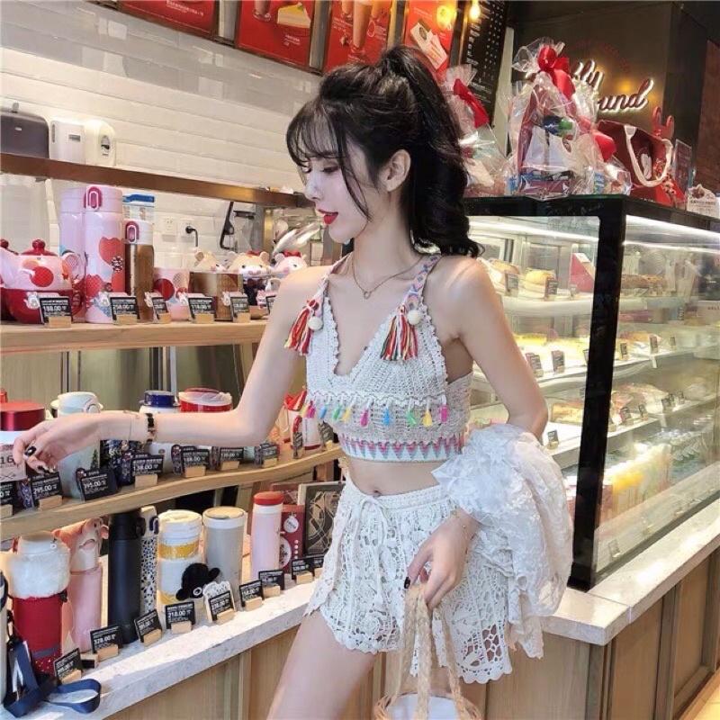 Áo bra thổ cẩm sợi móc sang chảnh đi biển siêu hót