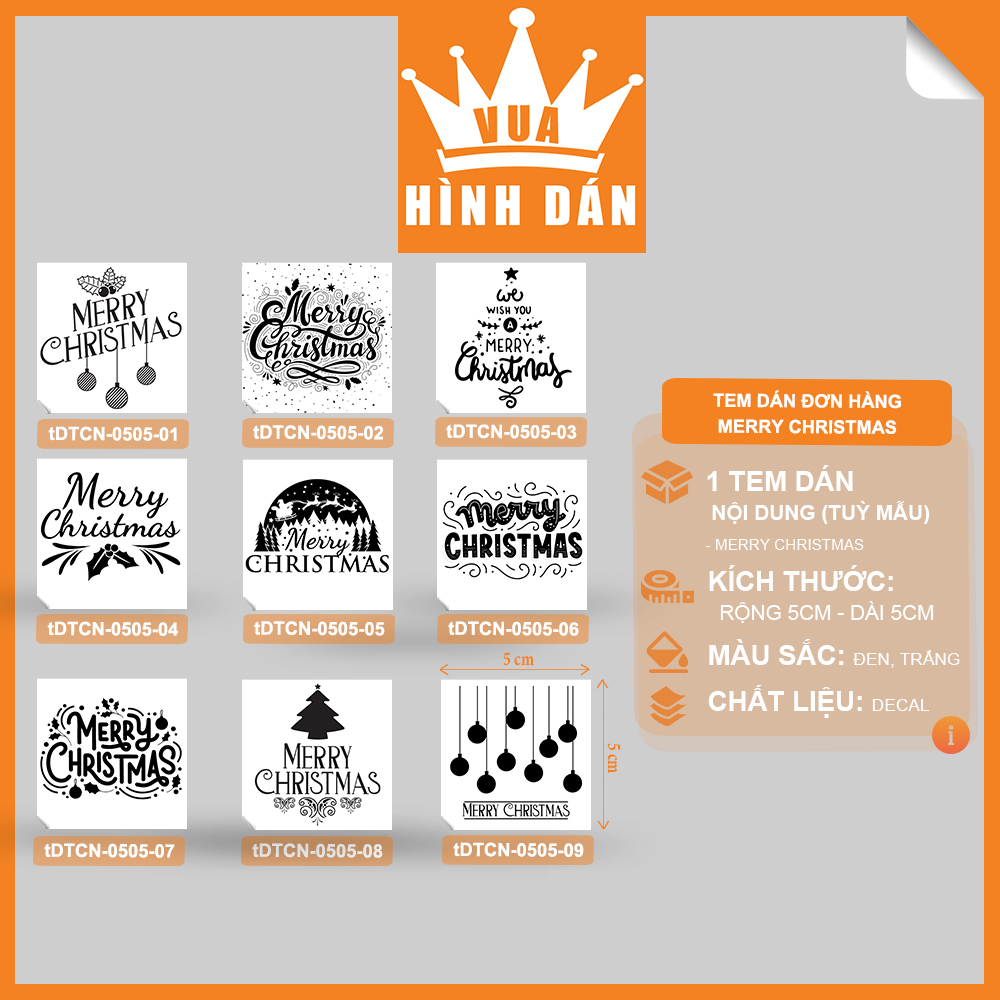 Set 50/100 sticker MERRY CHRISTMAS - tem dán chúc mừng sinh nhật, nhãn dán lên hộp quà, gói quà hoặc túi đựng sản phẩm, kiện hàng