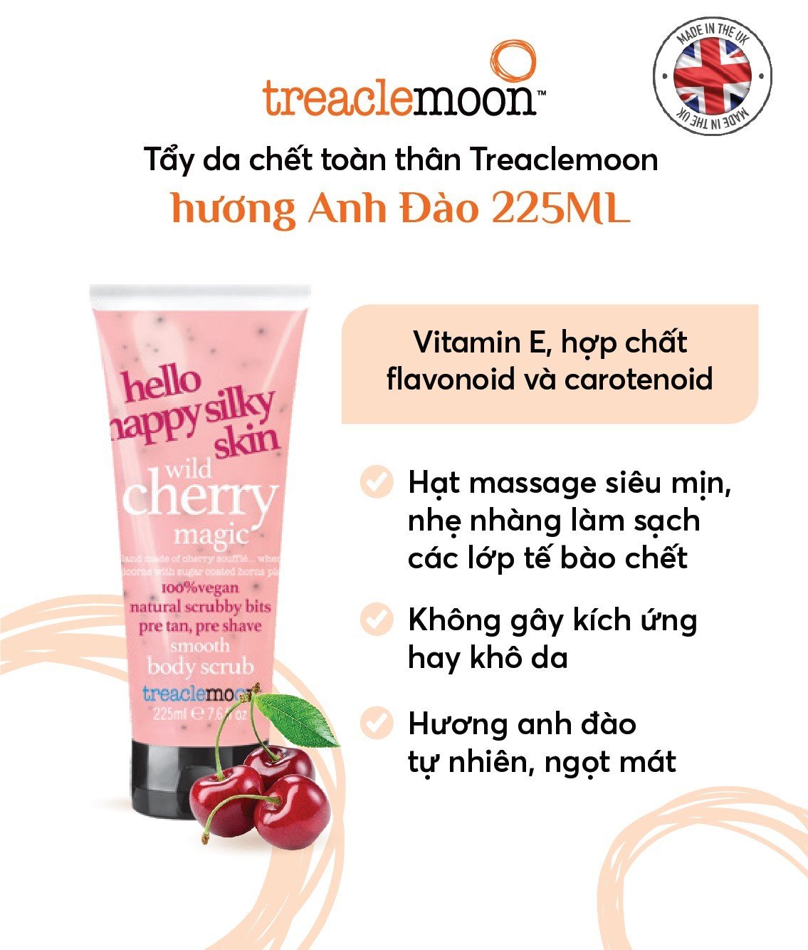 Tẩy da chết toàn thân chiết xuất hoa anh đào TREACLEMOON - 225ml