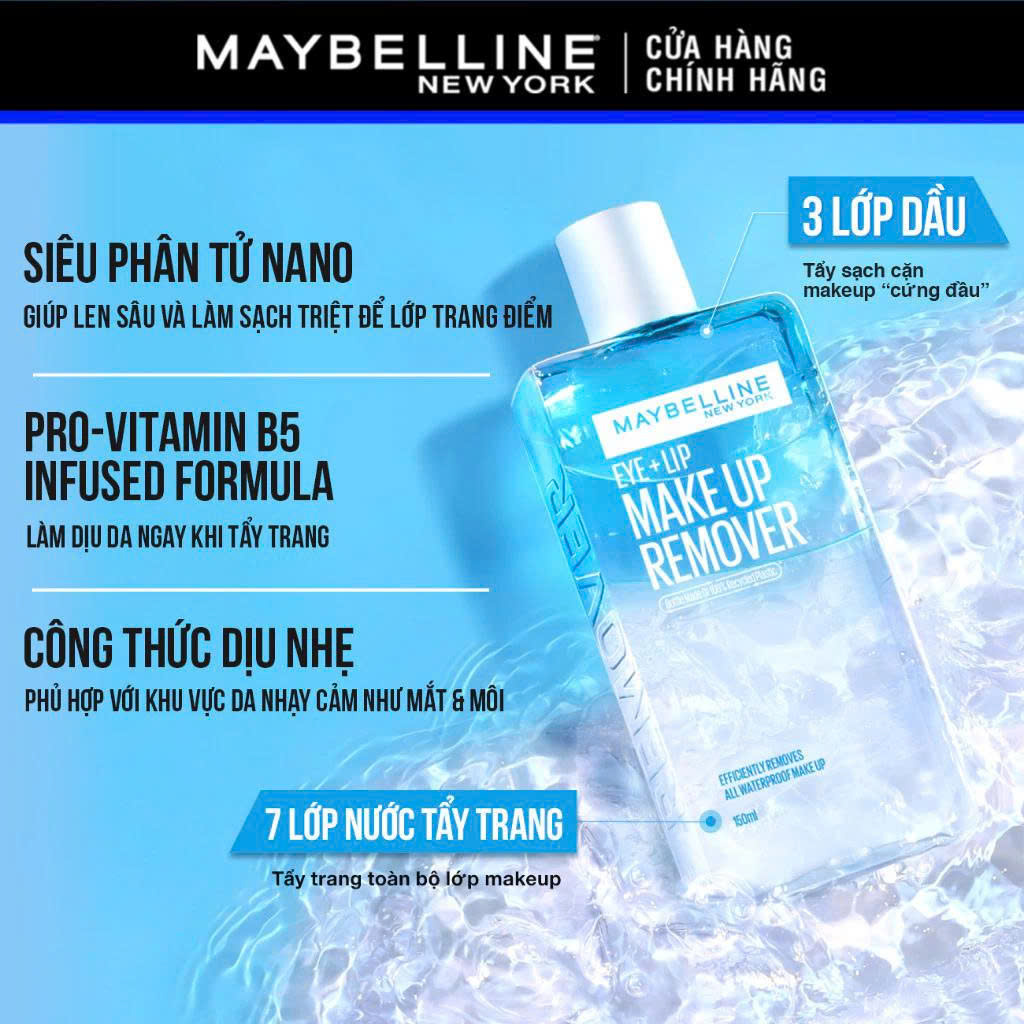 Nước tẩy trang mắt và môi Maybelline New York Eye &amp; Lip Makeup Remover 150ml