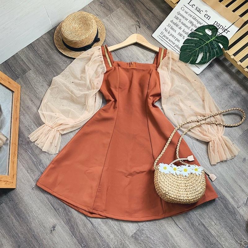 [] ĐẦM CHỮ A TAY LƯỚI ĐÍNH NGỌC