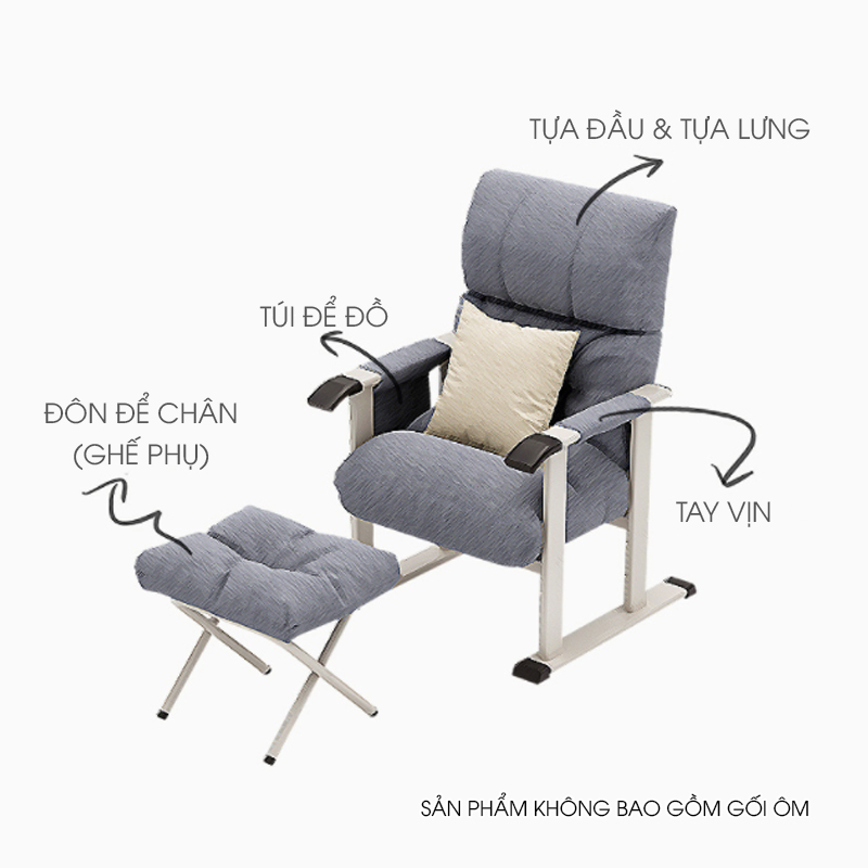 Ghế sofa đơn ngả lưng làm việc văn phòng ở nhà có đôn để chân - HÀNG CHÍNH HÃNG PEHOUSE