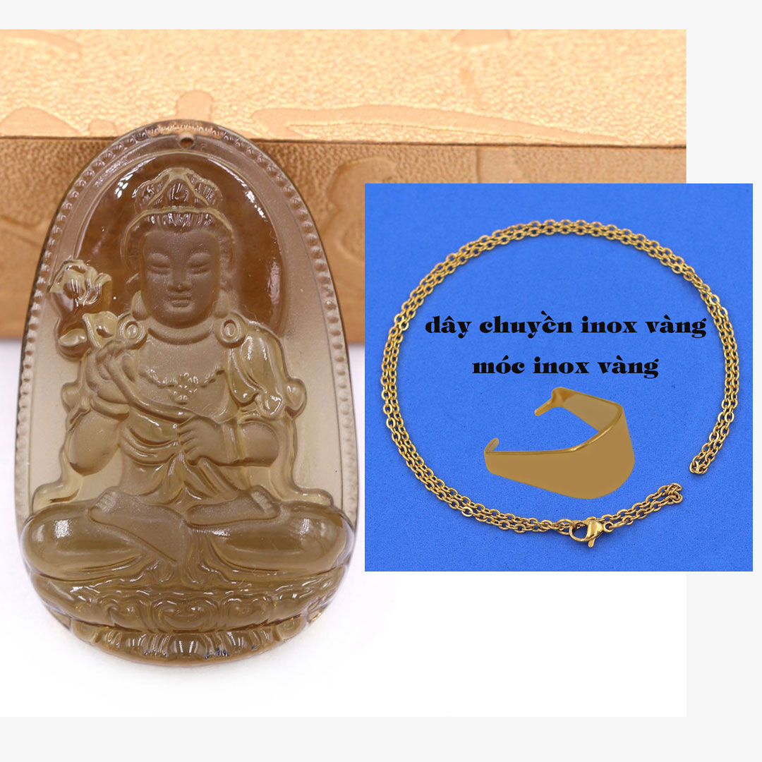 Mặt Phật Đại thế chí obsidian  5 cm kèm dây chuyền inox vàng - mặt dây chuyền size lớn - size L, Mặt Phật bản mệnh