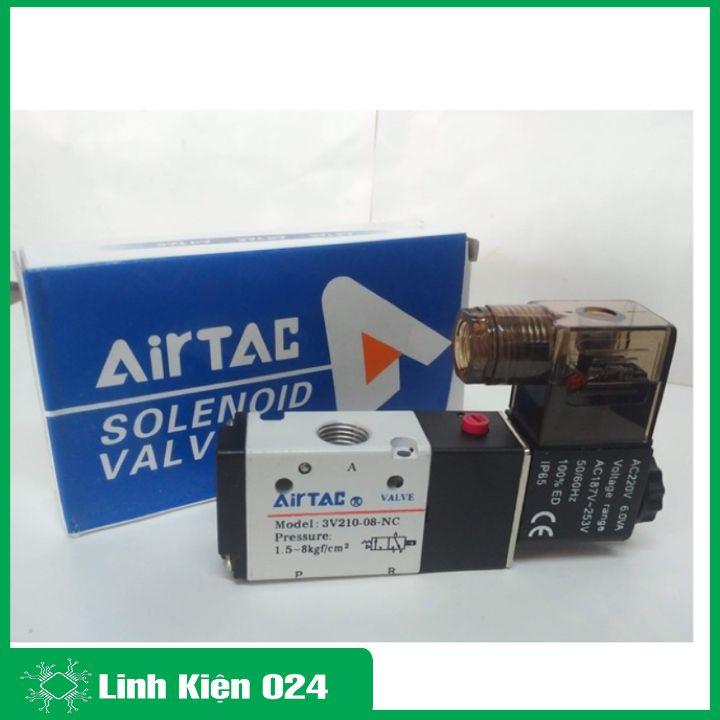 Van điện từ khí nén AIRTAC 3V210-08 đầu 3/2 3 cổng 2 vị trí, 1 đầu coil điện 220V