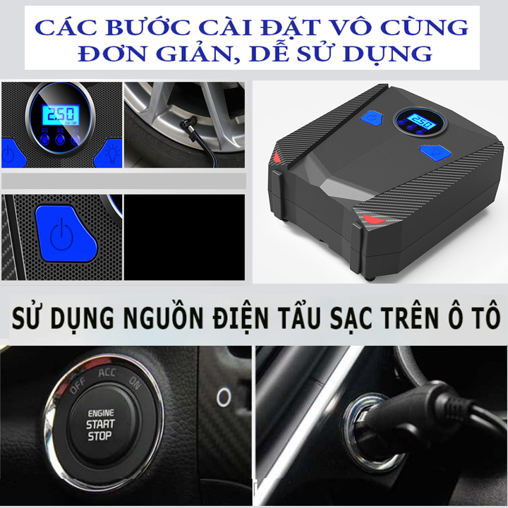 Bơm lốp ô tô, xe hơi điện tử AIKESI - kèm hộp công cụ trọn bộ cứu lốp (BH - 1 đổi 1)