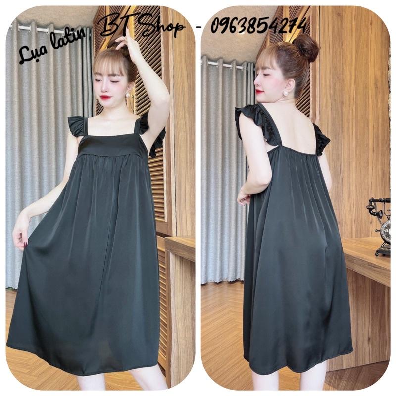 Váy đầm ngủ mặc nhà lụa latin màu trơn freesize 42-57kg