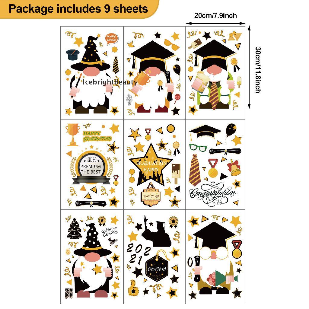 Icebrightbeauty 9 Sheets Graduation Gnome Window Clings Decorations VN