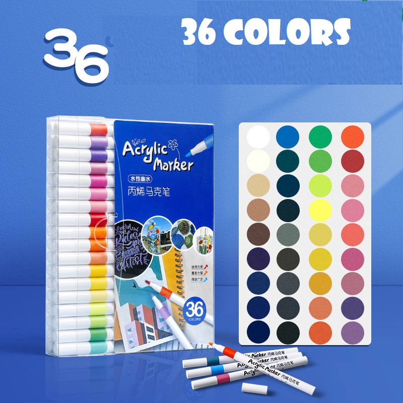 Bút Màu Acrylic Marker 12/24/36/48/60 Cao Cấp Màu Sắc Tươi Sáng, Bút Lông Màu - Hàng Nhập Khẩu