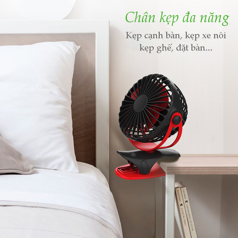Quạt sạc mini xoay góc 720 độ, đế kẹp đa năng hoặc đặt bàn, an toàn cho trẻ với 4 nấc điều chỉnh gió chính hãng YOOBAO F04 - Hàng nhập khẩu