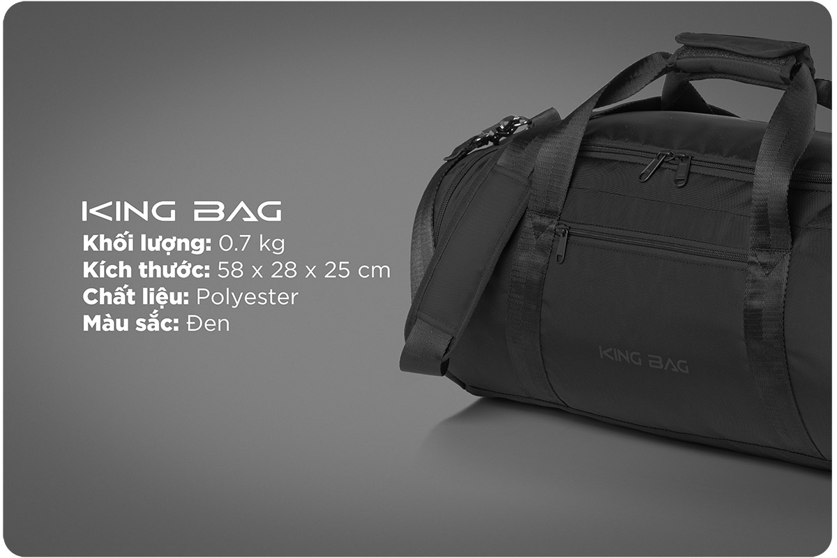 Túi trống du lịch KINGBAG SKY nhiều ngăn, sức chứa lớn, đế giảm chấn, chống nước tốt, khóa kéo YKK, màu đen - Hàng chính hãng