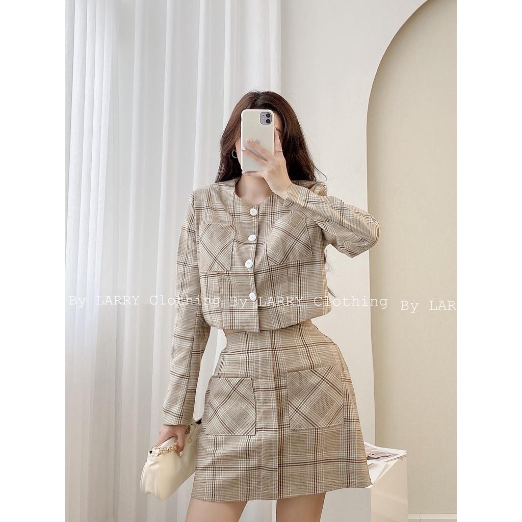 Set Kẻ S306 Áo Kèm Chân Váy Ngắn Phong Cách Hàn Quốc Larry Clothing