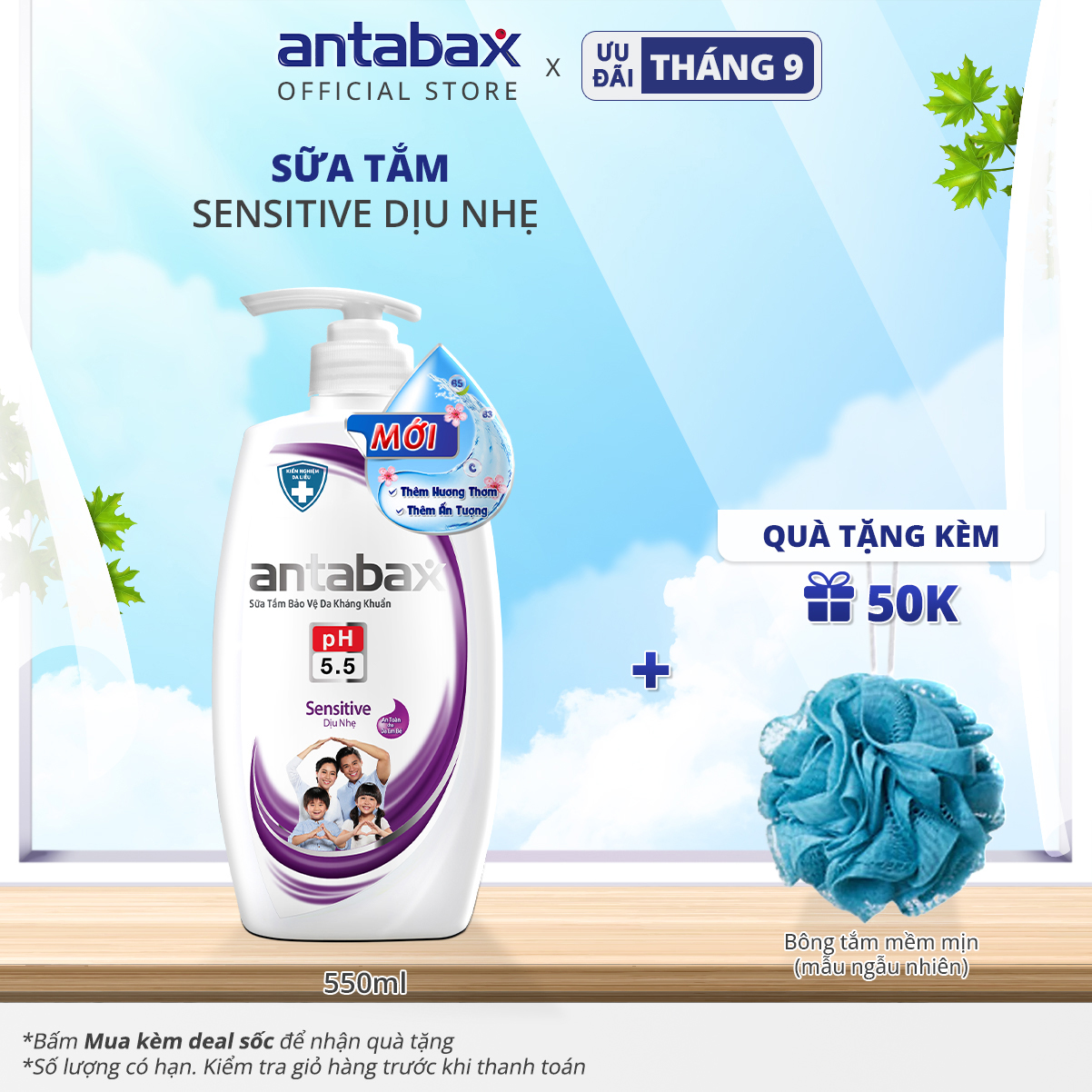 Sữa Tắm Bảo Vệ Da Kháng Khuẩn Antabax Sensitive Dịu Nhẹ 550ml