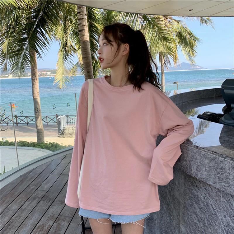 Áo Thun Trơn Tay Dài Oversize Form Rộng, Vải Cotton 75