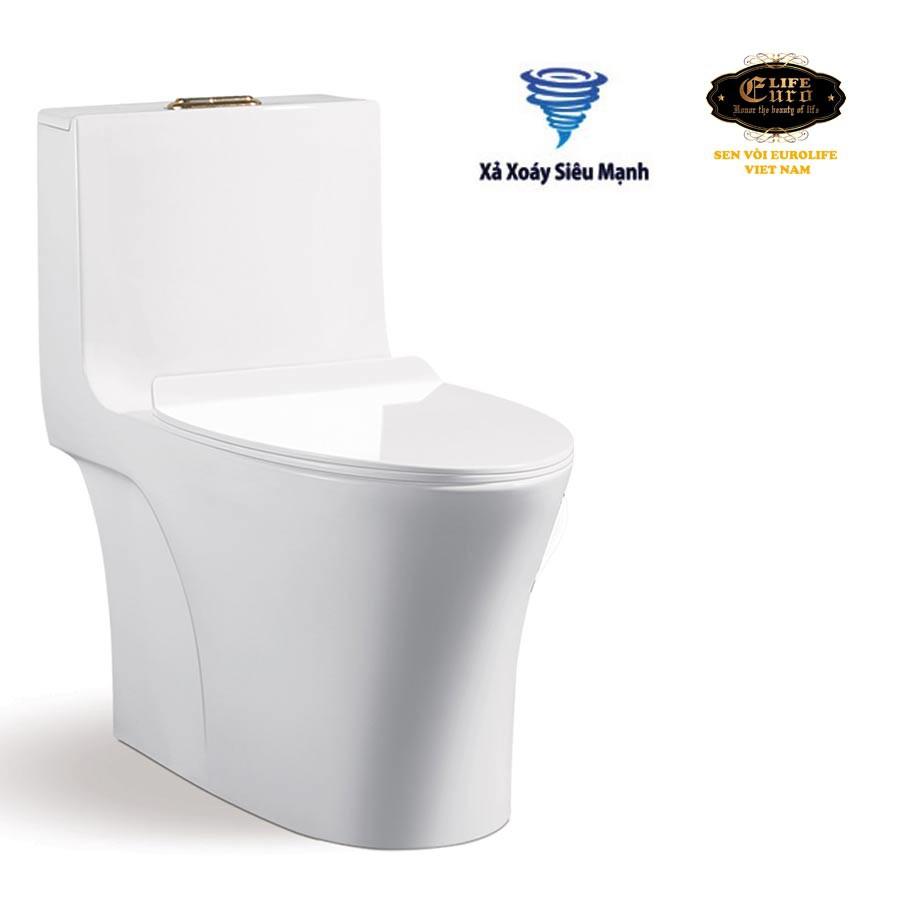 Bồn cầu 1 khối men sứ Nano tuyết, nắp đóng êm Eurolife EL-BC262