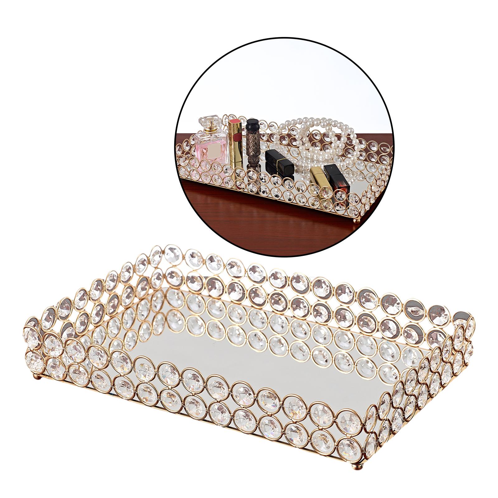 Decorative Makeup Vanity Trays Crystal Mirrored Cosmetic Jewelry Trinket Ornate Perfume Plate for Dresser - 3 Sise