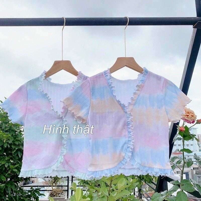 Áo croptop loang màu viền bèo chất thun gân sieu xinh xuất sắc