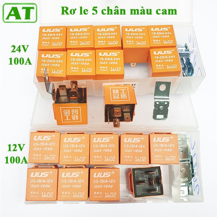 Hộp 10 Rơ Le 5 Chân 12V hoặc 24V 100A Màu Cam