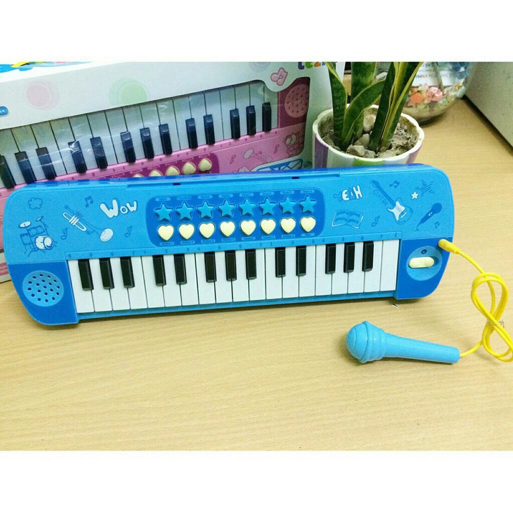 Đồ chơi đàn piano cho bé có nhạc và mic xịn xò 2 màu hồng và xanh