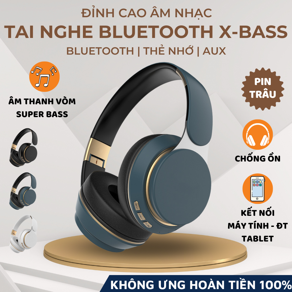 Tai Nghe Headphone Chụp Tai Không Dây Bluetooth X-Bass Âm Thanh Nổi Nghe Nhạc, Chơi Game-Hàng Chính Hãng