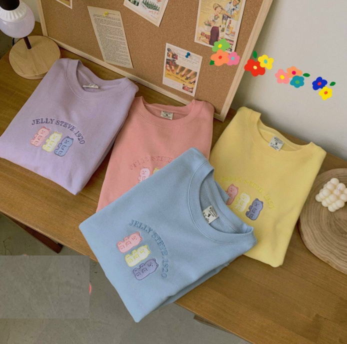 Áo Sweater Gấu Cute Form Rộng Tay Phồng, Áo Nỉ Nữ Cổ Tròn Xinh, Áo sweater tay phồng nỉ ngoại 3 chú gấu mềm mịn form 68kg năng động