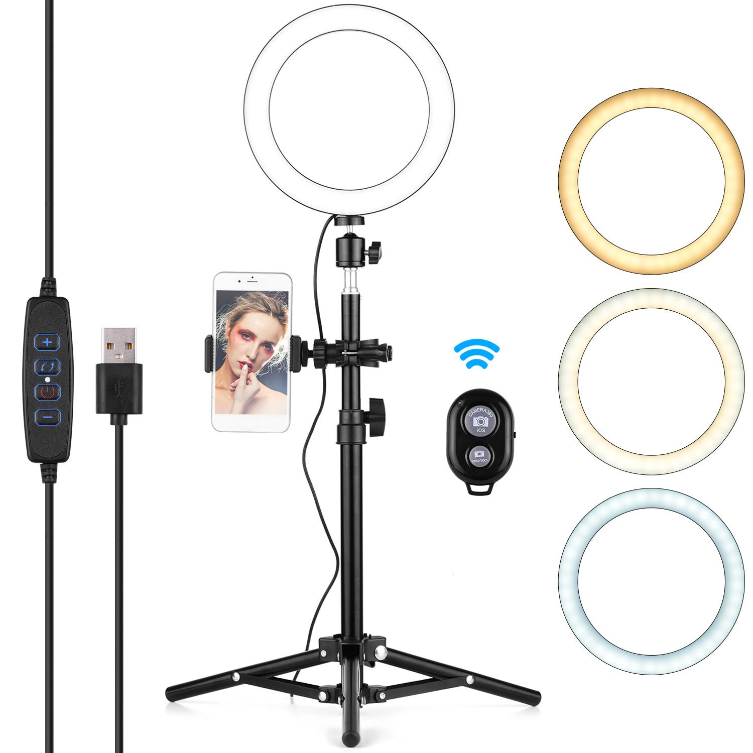 Bộ đèn vòng Đường kính 20cm 3000K-6500K có thể thay đổi màu + Đầu bóng mini + Chân đế đèn 50cm + Sửa chữa