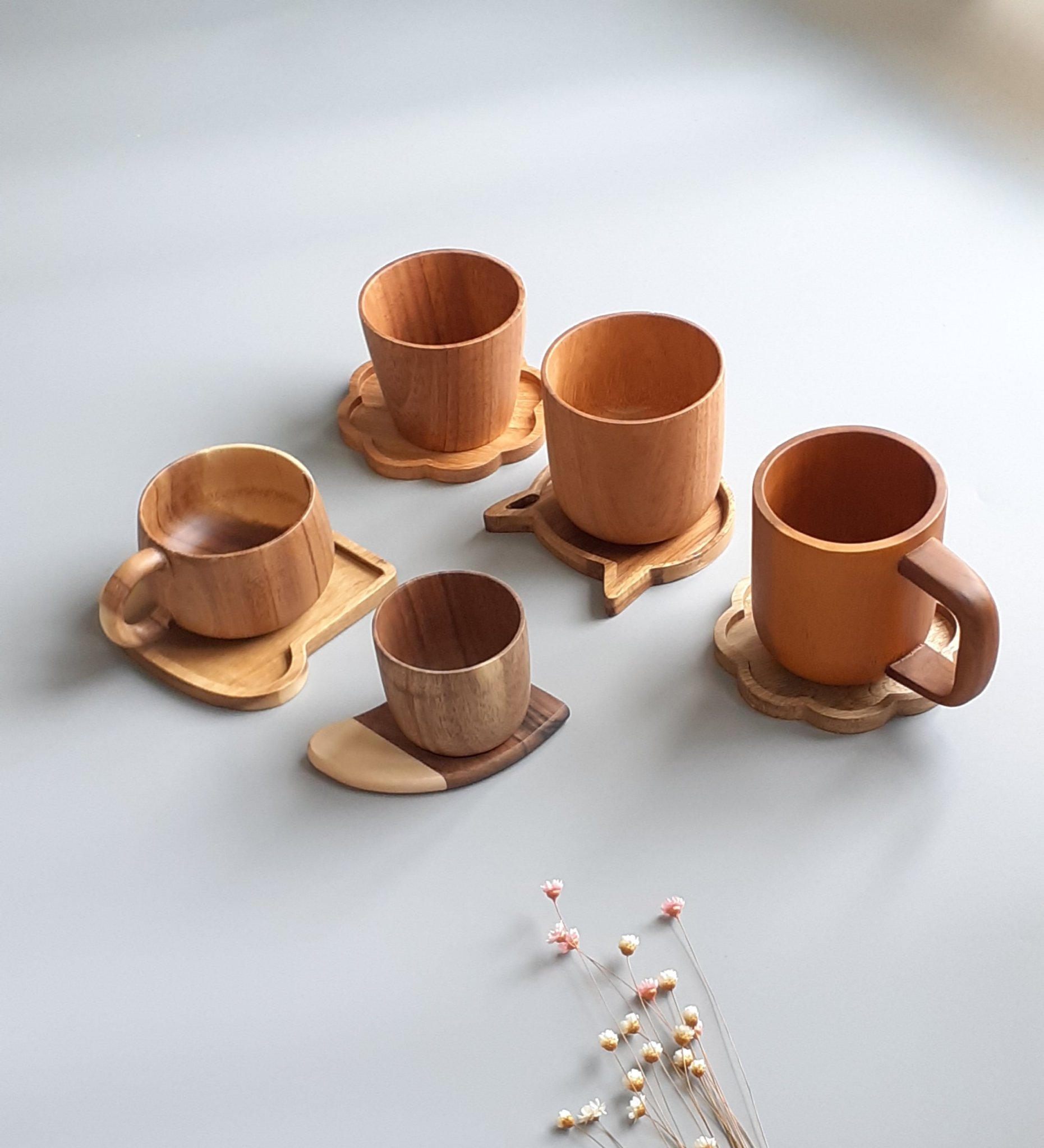Bộ ly cốc uống trà, cà phê bằng gỗ tự nhiên đẹp màu nâu