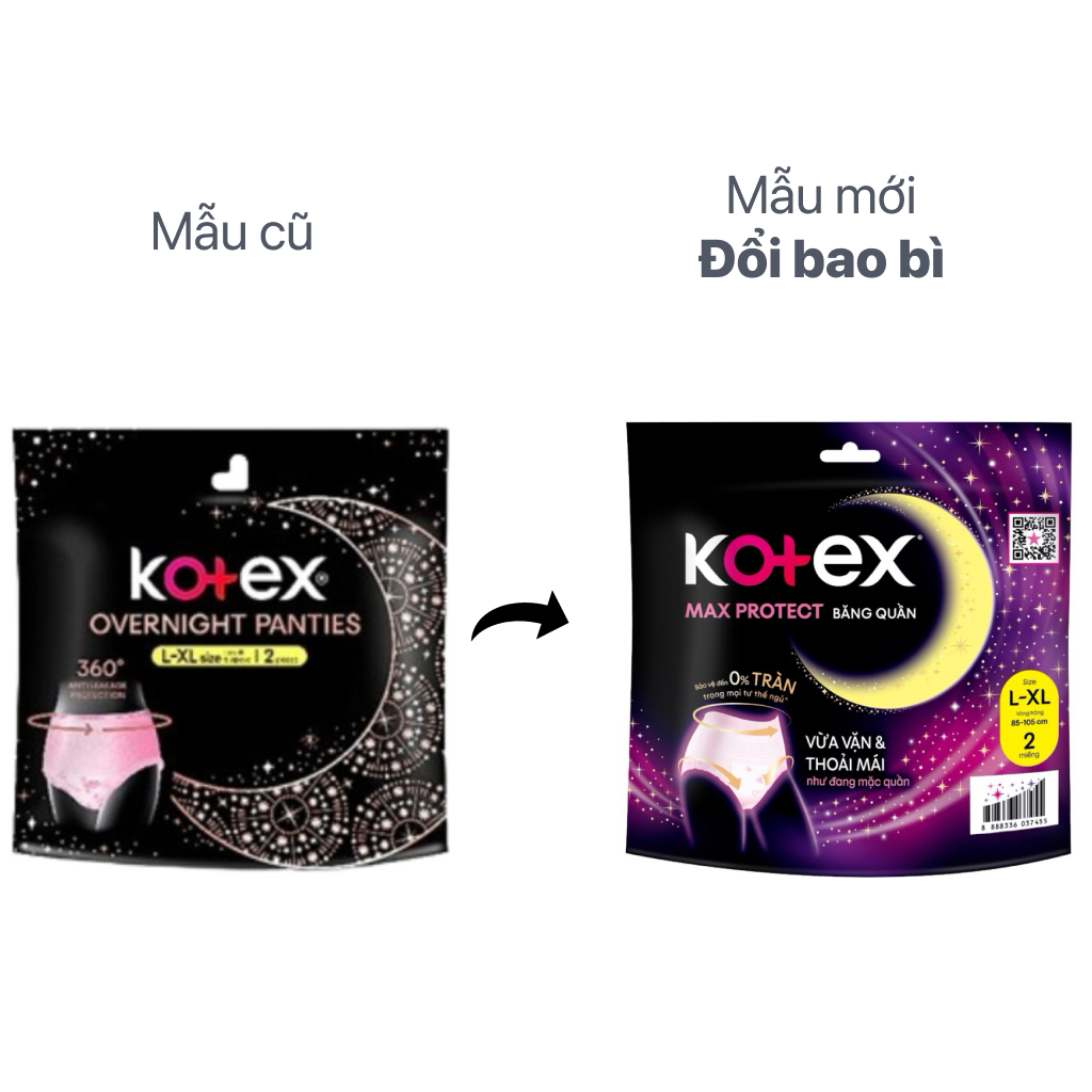 Combo 4 gói Băng Vệ Sinh Quần Kotex Max Protect có 2 size M/L và L/XL gói 2 miếng