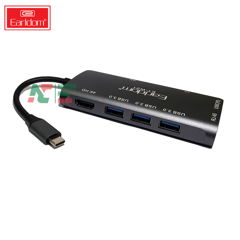 Cáp Chuyển USB TYPE C Sang HDMI / USB 3.0 / RJ45 / SD TF / USB-C PD Earldom W21 - Hàng Chính Hãng