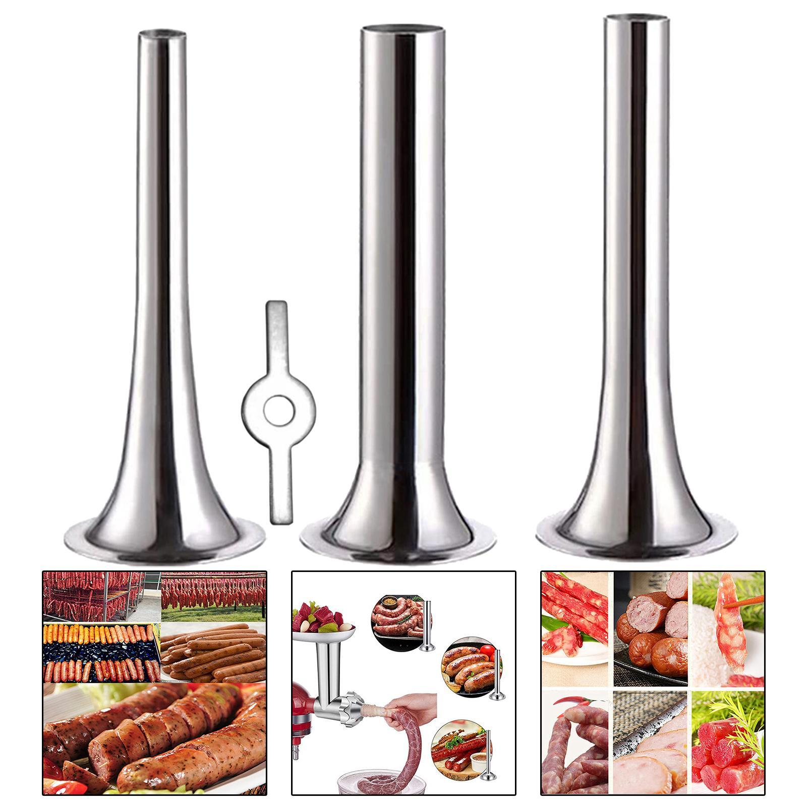 3x Funnels Attachment Sausage Stuffer Kit Sausage Maker Tube for Kitchen