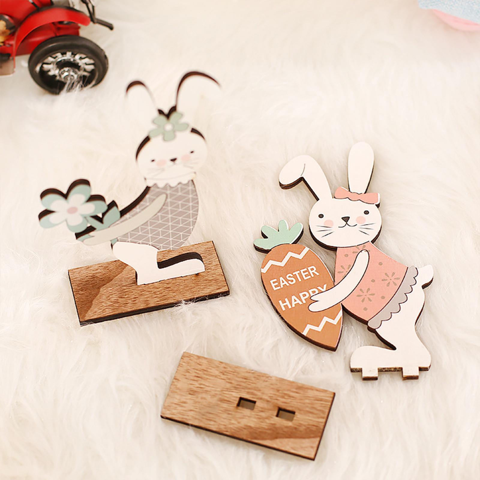 2Pcs Cute Easter Standing Bunny Wooden Table Decoration