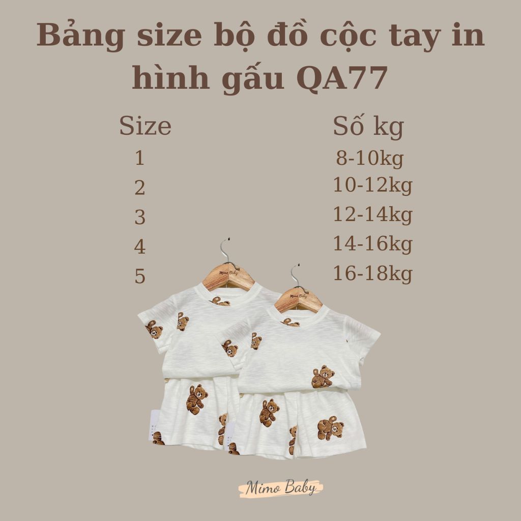 Bộ quần áo cotton cộc tay mùa hè in hình gấu dễ thương cho bé QA77 Mimo Baby