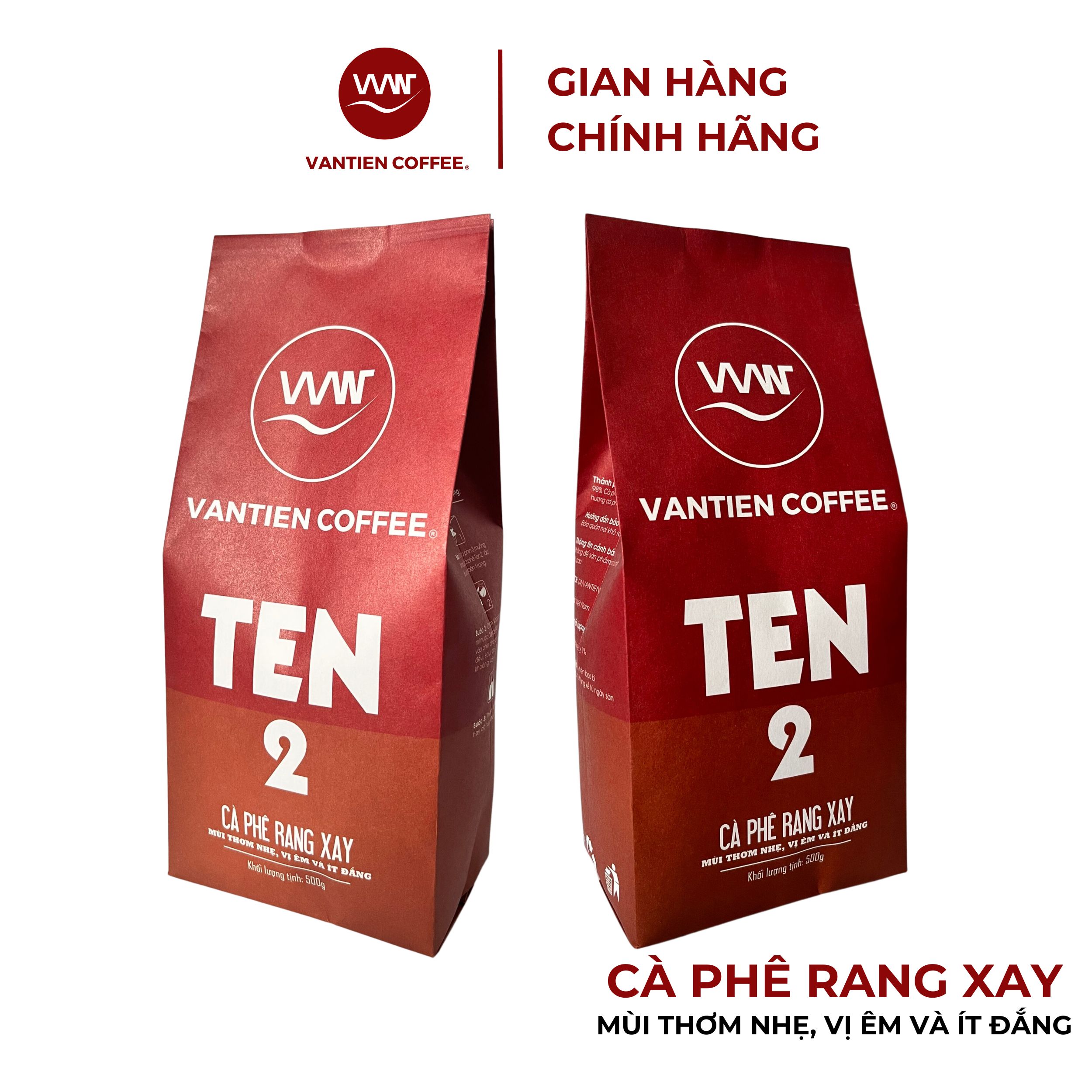 Combo 2 gói Cà phê rang xay Vantien Coffee Ten 2 mùi thơm nhẹ, vị êm và ít đắng 500g/gói