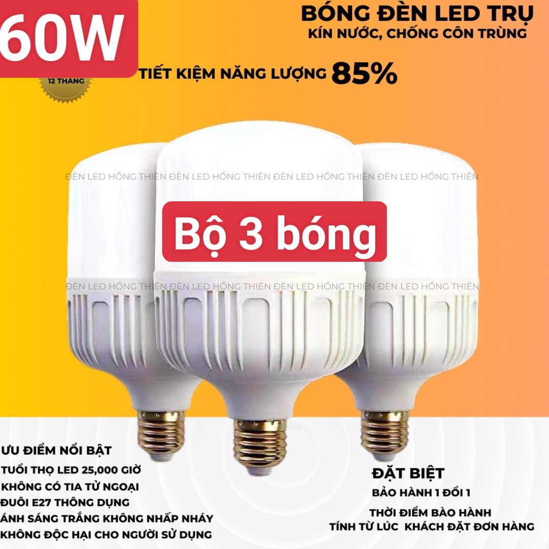 Bộ 3 bóng đèn Led 65w siêu sáng ánh sáng trắng đường kính đèn 13.5cm có nhôm tản nhiệt bên trong siêu bền