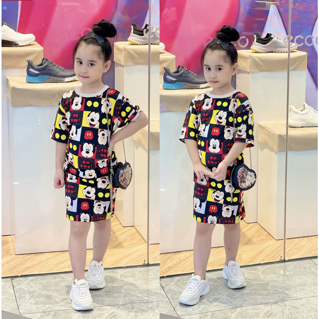 Váy bé gái in hình 3D tay ngắn vải thun hiệu MIMYKID, đồ trẻ em - LMTK-V01H2