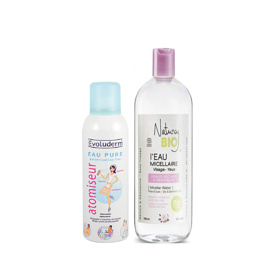 Combo Nước Xịt Khoáng Evoluderm 150ml + Nước tẩy trang Nước tẩy trang Natury Bio I’Eau Micellar Water 530ml dành cho da khô và nhạy cảm