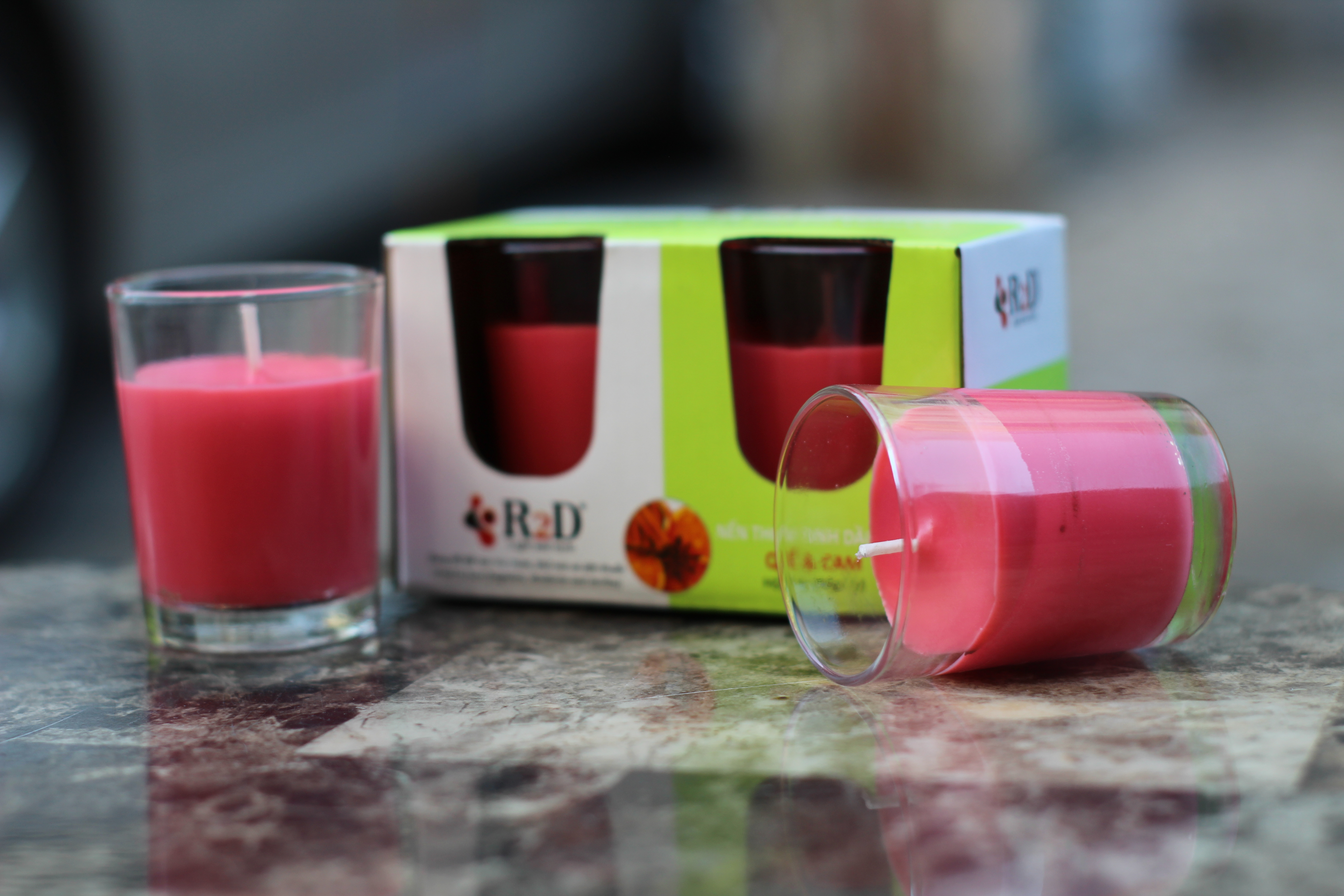 Nến Thơm, Tinh Dầu Quế Cam, [Ly 50g-Hộp 2 ly], Chính Hãng Từ Shop R2D, Thành Phần Tự Nhiên, Lành Tính.