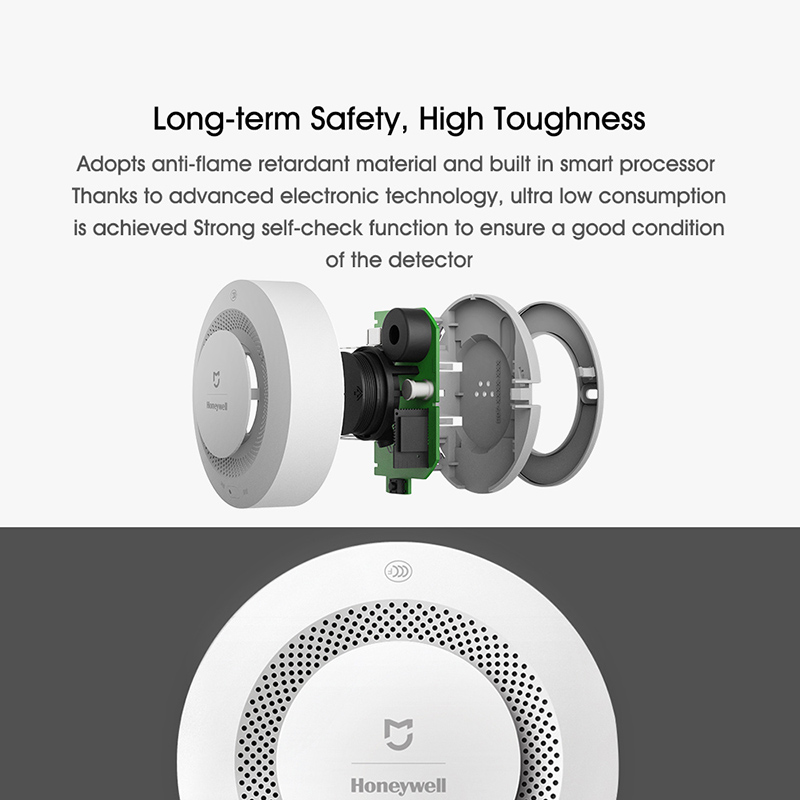 Thiết bị báo cháy Xiaomi Mijia Honeywell chính hãng Cảm biến khói nhạy cảm An ninh gia đình Zigbee Work With Gateway - Màu trắng
