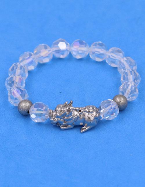 Chuỗi tay Pha Lê Trắng Cắt Giác 10 ly Mix Tỳ Hưu Inox 2 Bi VFLGTRTHEHB10 - Chuỗi tay phong thủy thời trang