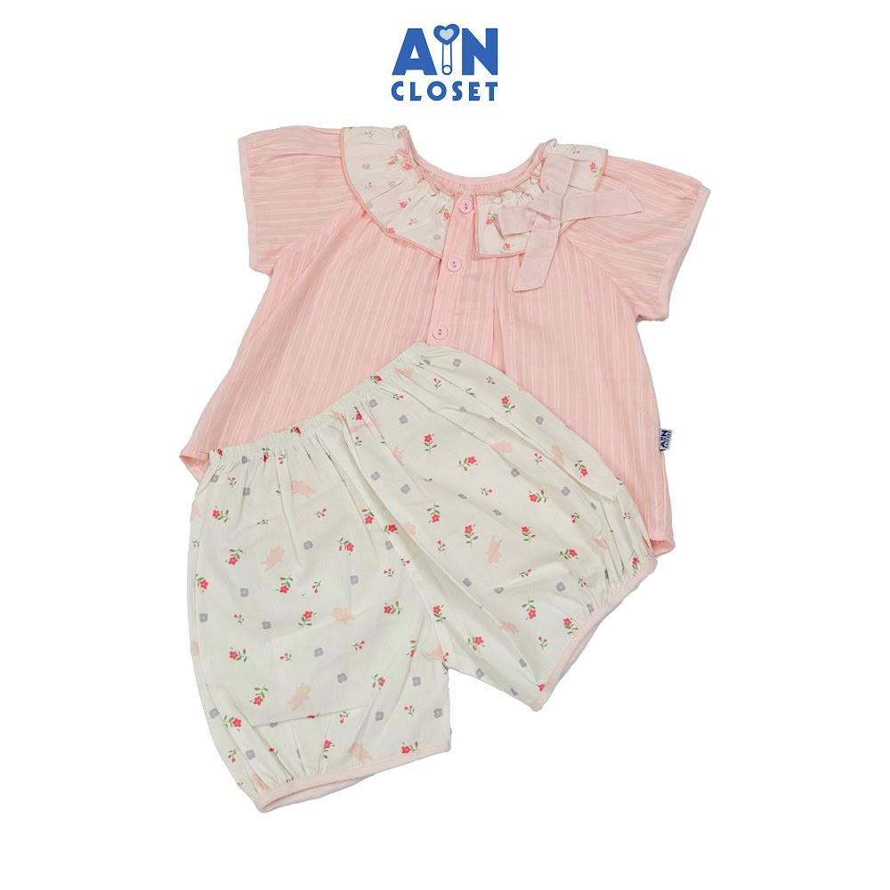 Bộ quần áo Ngắn bé gái họa tiết Thỏ Hoa Nhí Hồng Cotton - AICDBGBHUAGO - AIN Closet