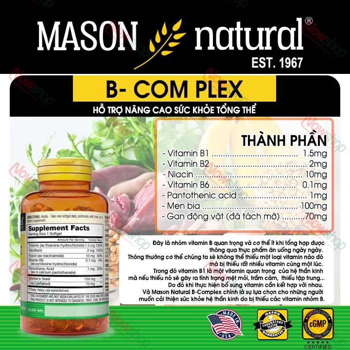 Viên uống tăng cường sức khỏe tổng thể Mason Natural B-Complex hỗ trợ giảm stress căng thẳng mệt mỏi hiệu quả