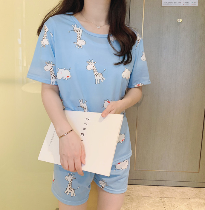 Bộ đồ mặc nhà nữ mùa hè ngắn tay cotton họa tiết dễ thương - AG96