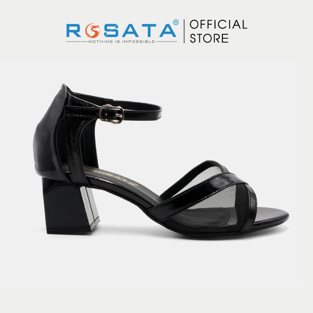 Dép nữ ROSATA RO364 giày xăng đan cao gót 4 phân đi làm thanh lịch quai lưới gót trụ vuông