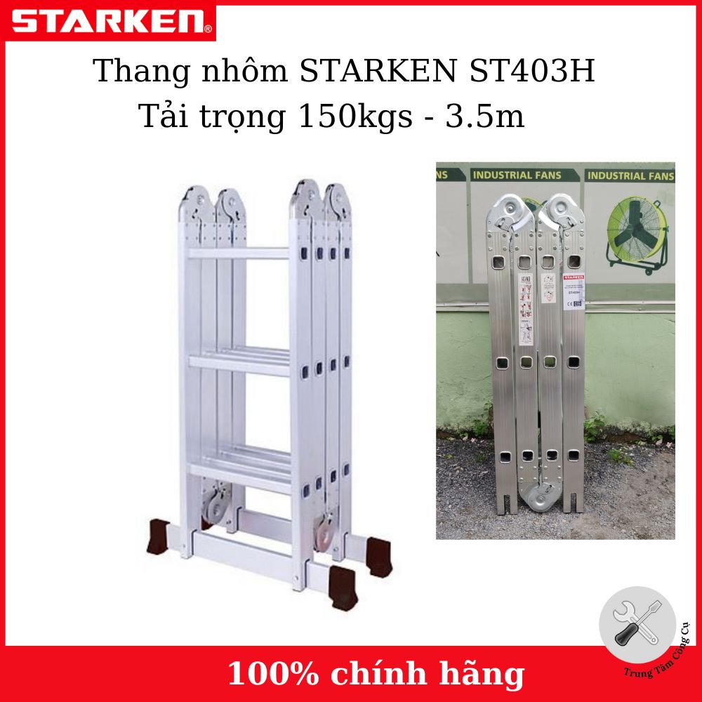 Thang chữ A Thang nhôm gấp 4 đoạn STARKEN ST403H tải trọng 150kgs , màu xanh- Hàng chính hãng