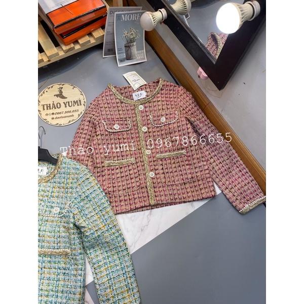 Áo khoác dạ tweed khuy đá chuẩn SDD