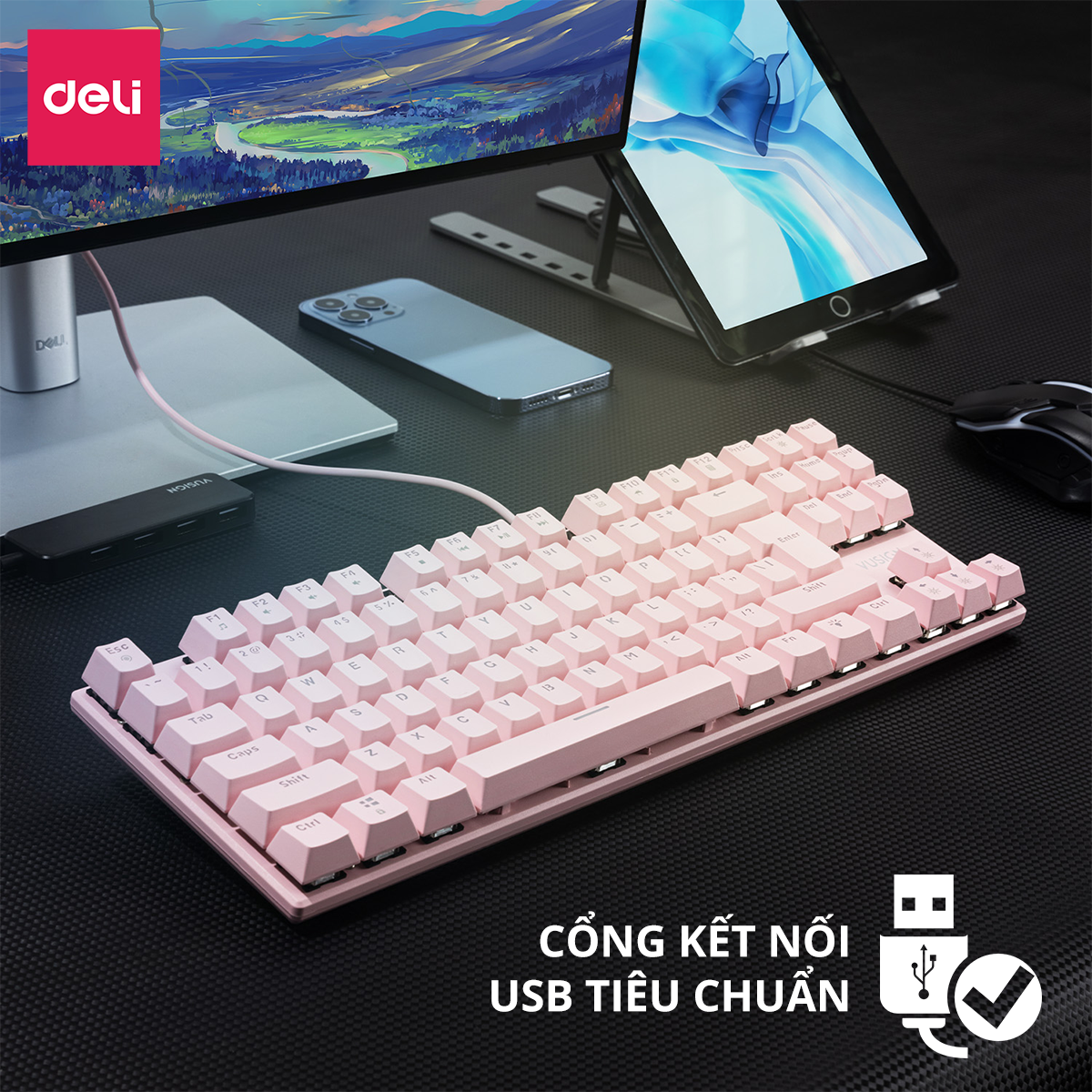 Bàn Phím Cơ Gaming Deli VS788 PRO LED RGB Chế Độ Nháy Cực Đẹp Khác Nhau, Phím Cơ Gõ Siêu Đã, Thiết Kế Nhỏ Gọn Tương Thích Với Laptop, PC, Máy Tính, Kiểu Dáng Gamer Game Thủ eSport Bàn Phím Văn Phòng - Hàng Chính Hãng 