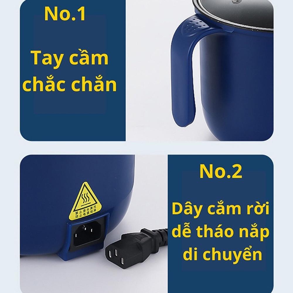 Ca nấu mì mini đa năng 2 tầng dung tích 1.8L, Nồi nấu mì với 2 nấc nhiệt tiện lợi, nồi lẩu điện chống dính kèm giá hấp