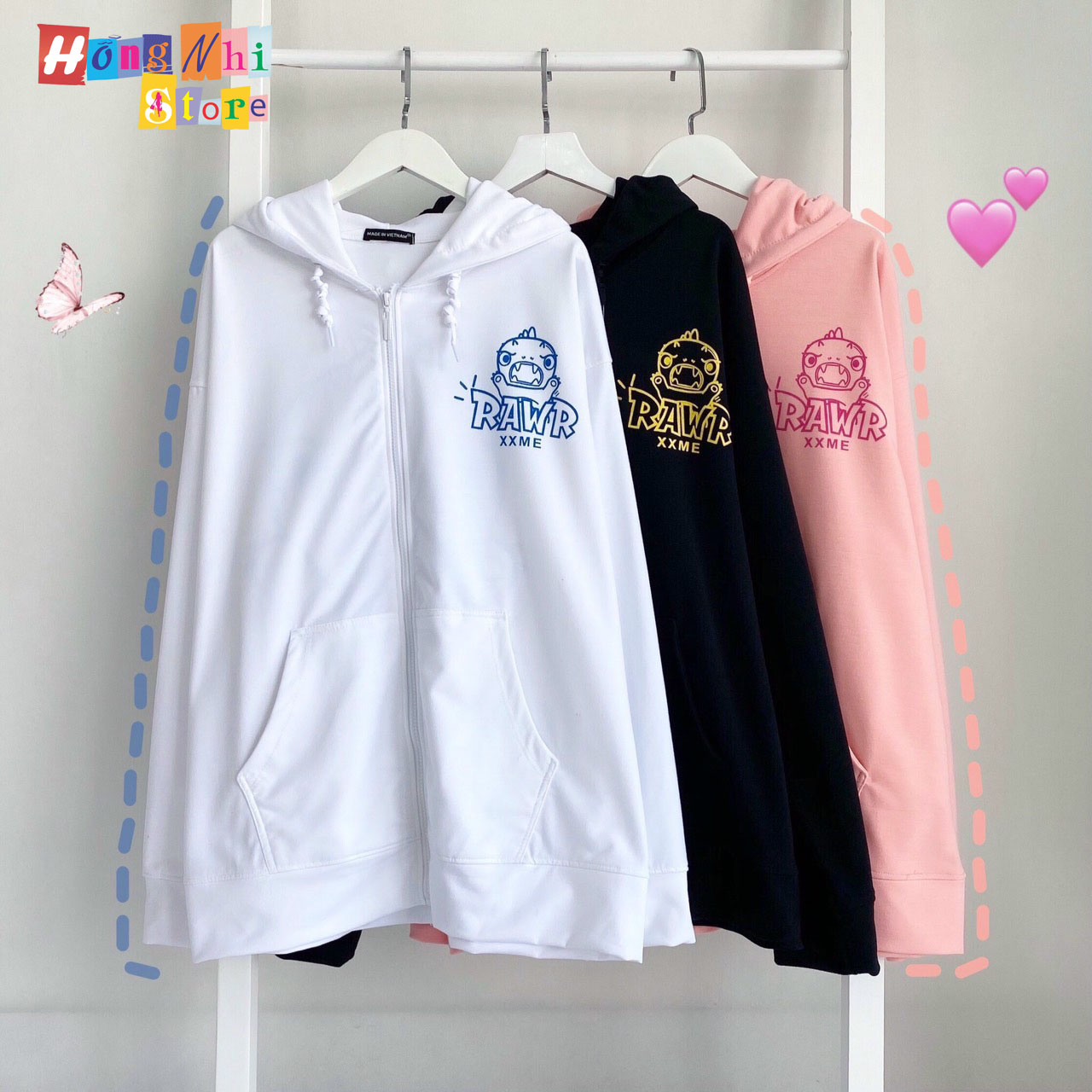 Áo Hoodie Zip In Hình Dáng Rộng - Khoác Hoodie Dây Kéo In Hình Unisex - MM